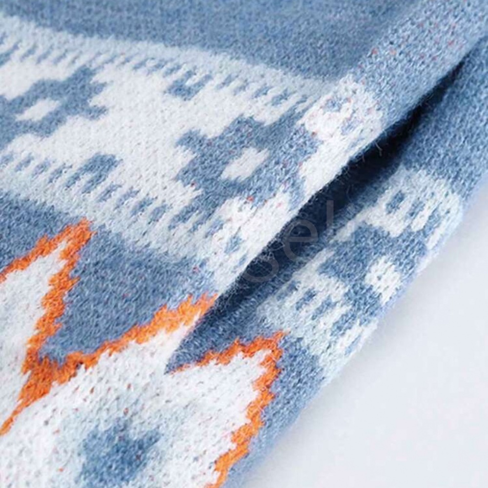 Blue Cardigan Aztec Western Bohemian Print Knit Long Sleeve - Picture 11 of 16